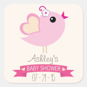 Light Pink Love Bird Baby Dusche Quadratischer Aufkleber