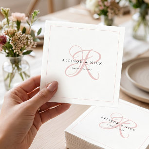 Light Pink Minimalistisch Monogram Wedding Napkins Serviette
