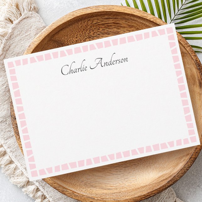 Light pink mosaic border name white mitteilungskarte (Light pink mosaic border name white note card)