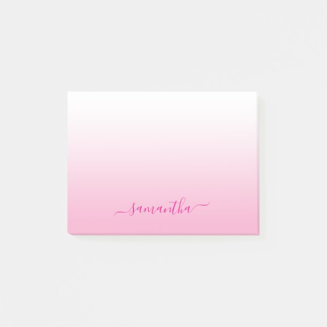 Light Pink Ombre Eleganter Script Signature Name Post-it Klebezettel (Vorderseite)