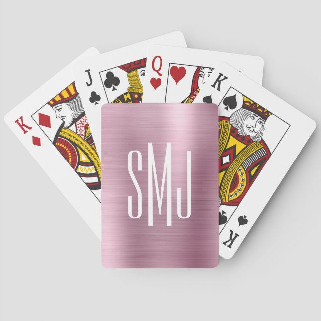 Light Pink Ombre Foil Three Letter Monogram Spielkarten (Rückseite)