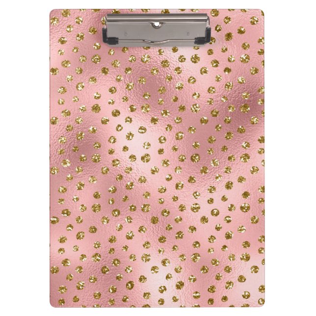 Light Pink Ombre & Gold Glam Glitzer Polka Dots Klemmbrett (Vorderseite)