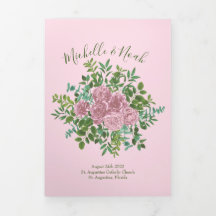 Light Pink Peony & Rose Floral WedPrograms