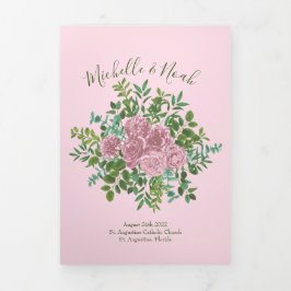 Light Pink Peony & Rose Floral WedPrograms Dreifach-gefaltete Programmkarte