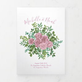 Light Pink Peony & Rose Floral WedPrograms Dreifach-gefaltete Programmkarte