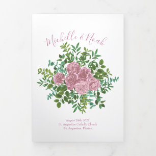 Light Pink Peony & Rose Floral WedPrograms Dreifach-gefaltete Programmkarte