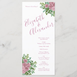 Light Pink Peony & Rose Floral WedPrograms Menükarte