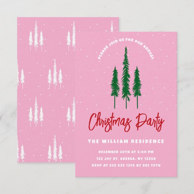 Light Pink Red & Green Weihnachtszeit-Party Einlad Einladung (Vorne/Hinten)