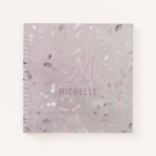Light Pink Rose Gold Glitzer Monogram Name Michell Notizbuch