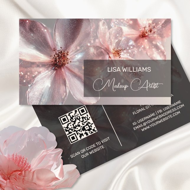 Light Pink Shiny Metallic Blume Business Card Visitenkarte (Von Creator hochgeladen)
