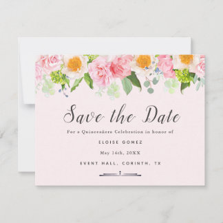 Light Pink Spring Quinceañera Save the Date Karte