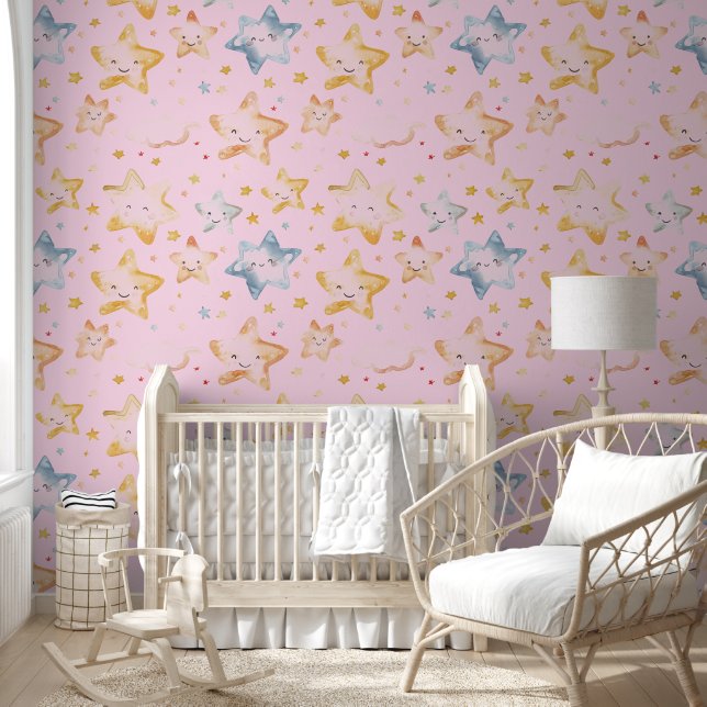 Light Pink Starry Night Pattern Tapete (Kinder)