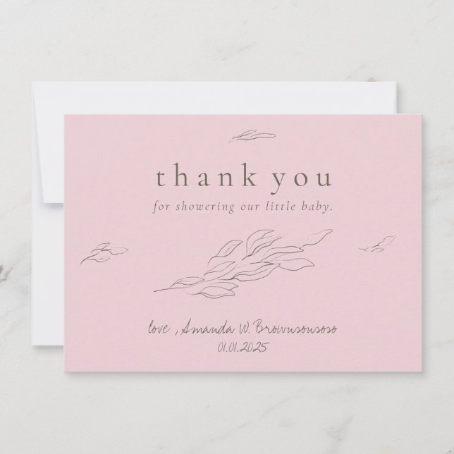 Light Pink Vielen Dank HandGezeichnet Blätter eleg Dankeskarte (Vorderseite)