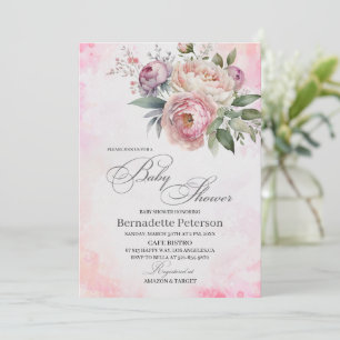 Light Pink Watercolor Blume Kinderdusche Einladung