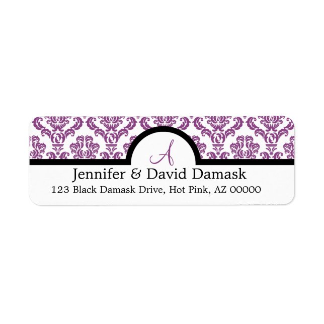 Light Plum Damask Wedding Monogram Address Labels (Vorne)