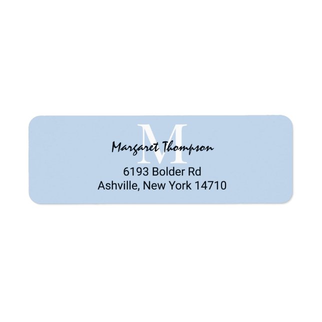 Light Powder Blue Monogram Script Rücksendeadresse (Vorne)