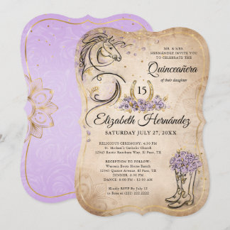Light Purple and Gold Quince Rustic Horse Birthday Einladung