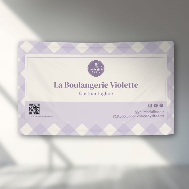  Light Purple Bakery Gingham QR Code Event Display Banner (Von Creator hochgeladen)