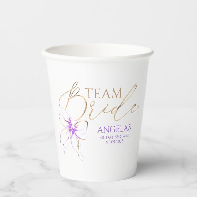 Light Purple Bow Team Bride Bridal Shower Pappbecher (Vorderseite)