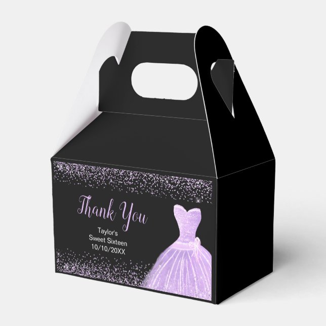 Light Purple Dress Faux Glitter Sweet 16 Birthday Geschenkschachtel (Rückseite)