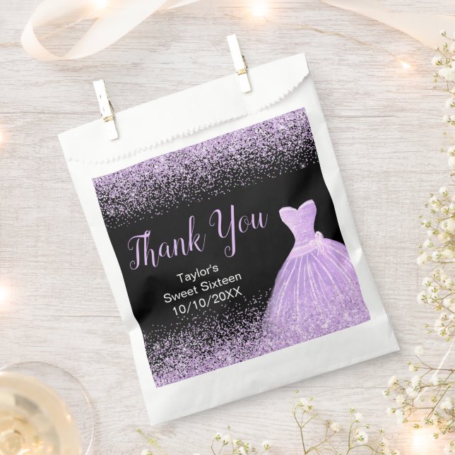 Light Purple Dress Faux Glitter Sweet 16 Birthday Geschenktütchen (Ausgeschnitten)