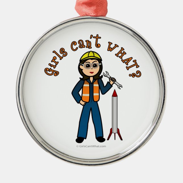 Light Rocket Scientil Girl Ornament Aus Metall (Vorne)