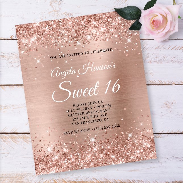 Light Rose Gold Glitzer Sweet 16 Paper Flyer (Von Creator hochgeladen)