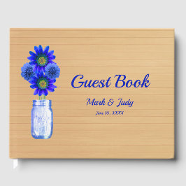 Light Rustic Blue Floral Mason Jar Wedding Gästebuch