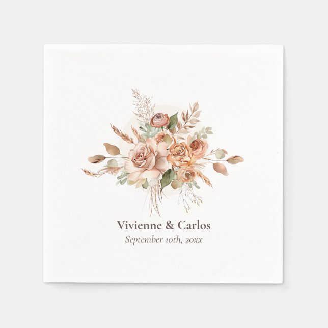 Light Rustic Earth Tone Floral Boho Hochzeitsessen Serviette (Vorderseite)