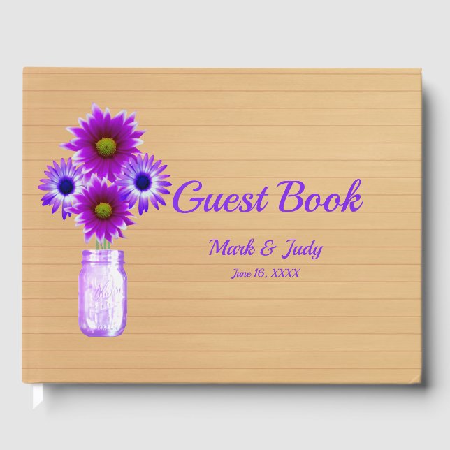 Light Rustic Lila Floral Mason Jar Wedding Gästebuch (Vorderseite)