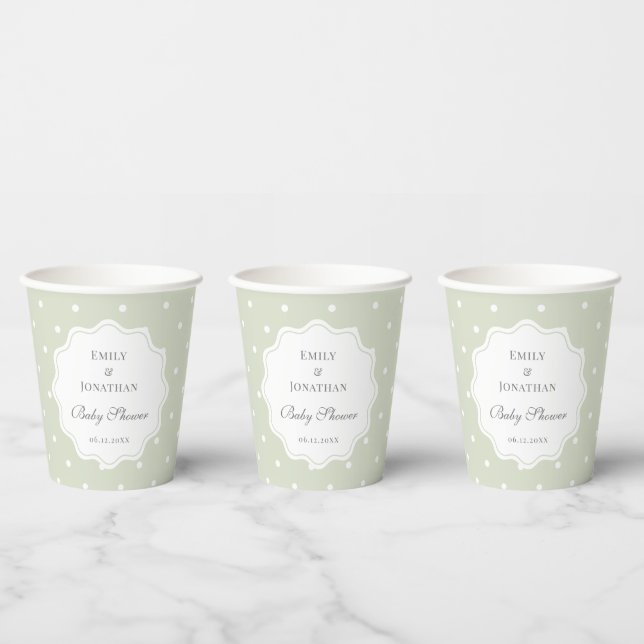 Light Sage Green and White Polka Dots Baby Shower Pappbecher (Multi)