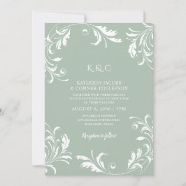 Light Sage Green Wedding Vintag Elegante Wirbel Einladung