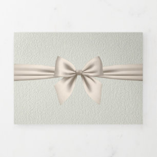 Light Sage mit Elfenbeinbow-Hochzeit Dreifach Gefaltete Einladung