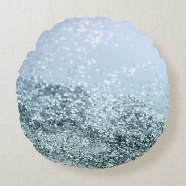 Light Sea Blue Glitzer #1 Rundes Kissen (Vorderseite)