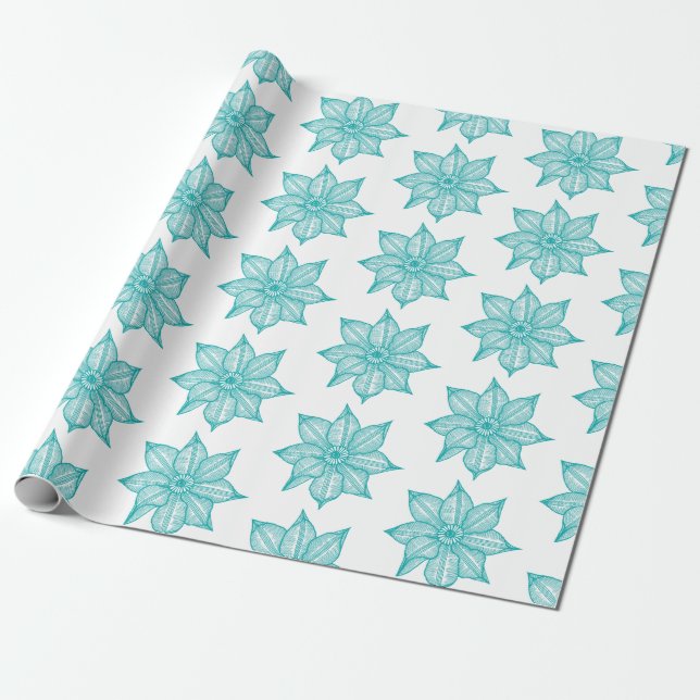 Light Sea Green auf Blume mit weißem Sketch Geschenkpapier (Ungerollt)