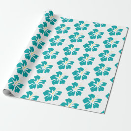 Light Sea Green auf weißem Hibiskus Geschenkpapier
