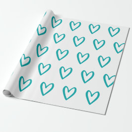 Light Sea Green auf weißen, handgezogenen Herzen Geschenkpapier