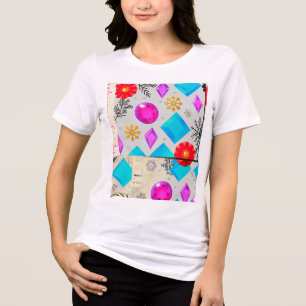 Light Series   Pink Blau Gold Gem Muster  Tri-Blend Shirt