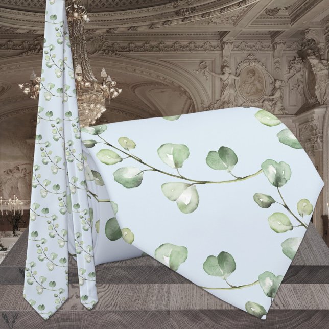 Light Sky Blue Green Eucalyptus Elegant Wedding Krawatte (Von Creator hochgeladen)