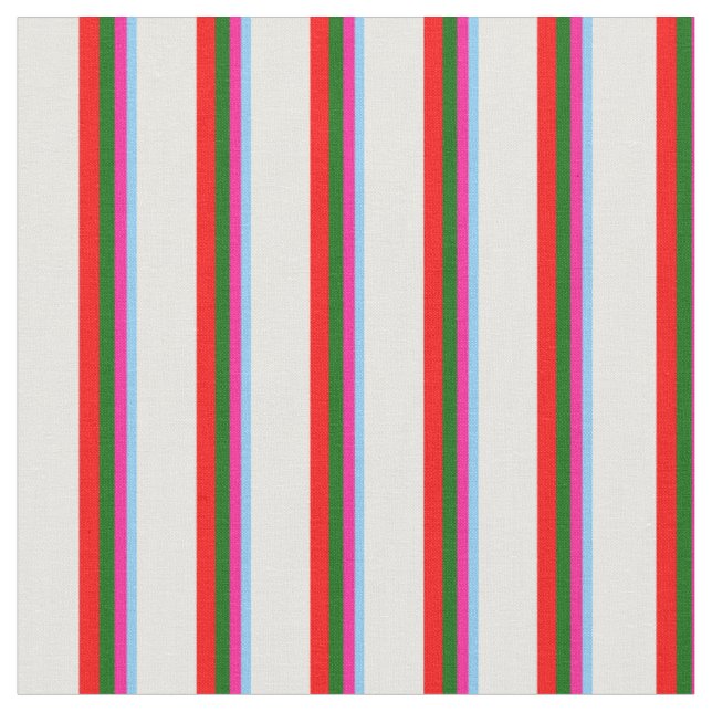 Light Sky Blue, Pink, Dark Green, Red & Mint Creme Stoff (Nahaufnahme)