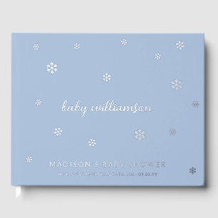 Light Steel Blue Snowflakes Boy Winter Baby Dusche Gästebuch