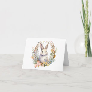 Light Tan Bunny Rabbit mit Frühlingsblumen BLANK Karte