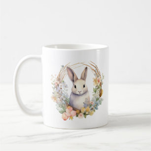 Light Tan Bunny Rabbit mit Frühlingsblumen Kaffeetasse