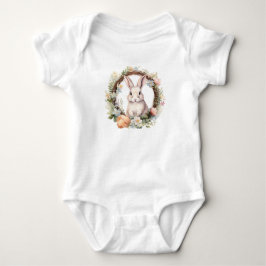 Light Tan/White Bunny Rabbit mit Blume Baby Strampler