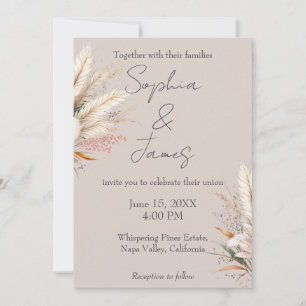 Light Taupe Boho Pampas Grass Wedding Einladung
