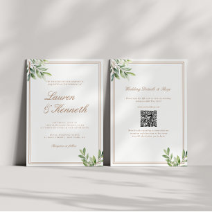 Light Taupe Eucalyptus Wedding QR Code Einladung