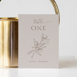 Light Taupe Olive Wedding | Elegant Minimalistisch Tischnummer