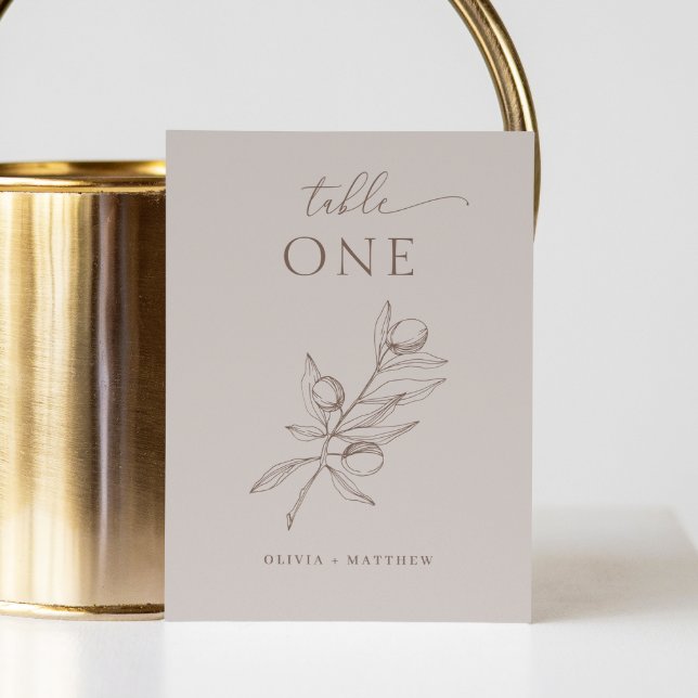 Light Taupe Olive Wedding | Elegant Minimalistisch Tischnummer (Von Creator hochgeladen)