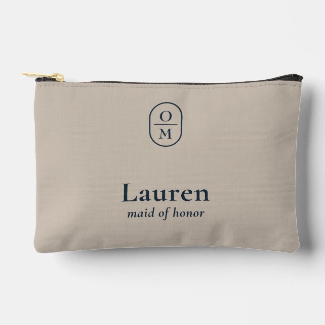 Light Taupe | Wedding Monogram Bridesmaid Gift  Zubehörtasche (Vorderseite)