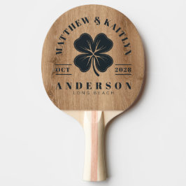 Light Teak Wood Irish Lucky Clover Wedding Crest Tischtennis Schläger